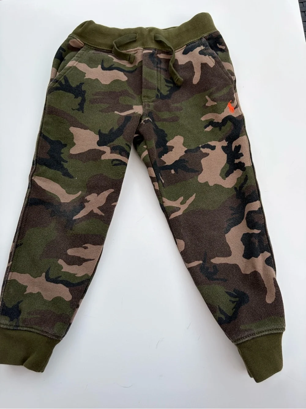 Polo Ralph Lauren Boys 4/4T Camo Fleece Jogger Sweatpants Orange Pony